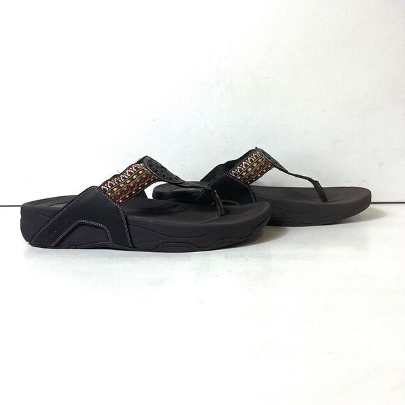 Skechers Tone-ups Wedge Flip Flop Womens 11 Brown Multicolor Woven Thong Sandals - Picture 4 of 11